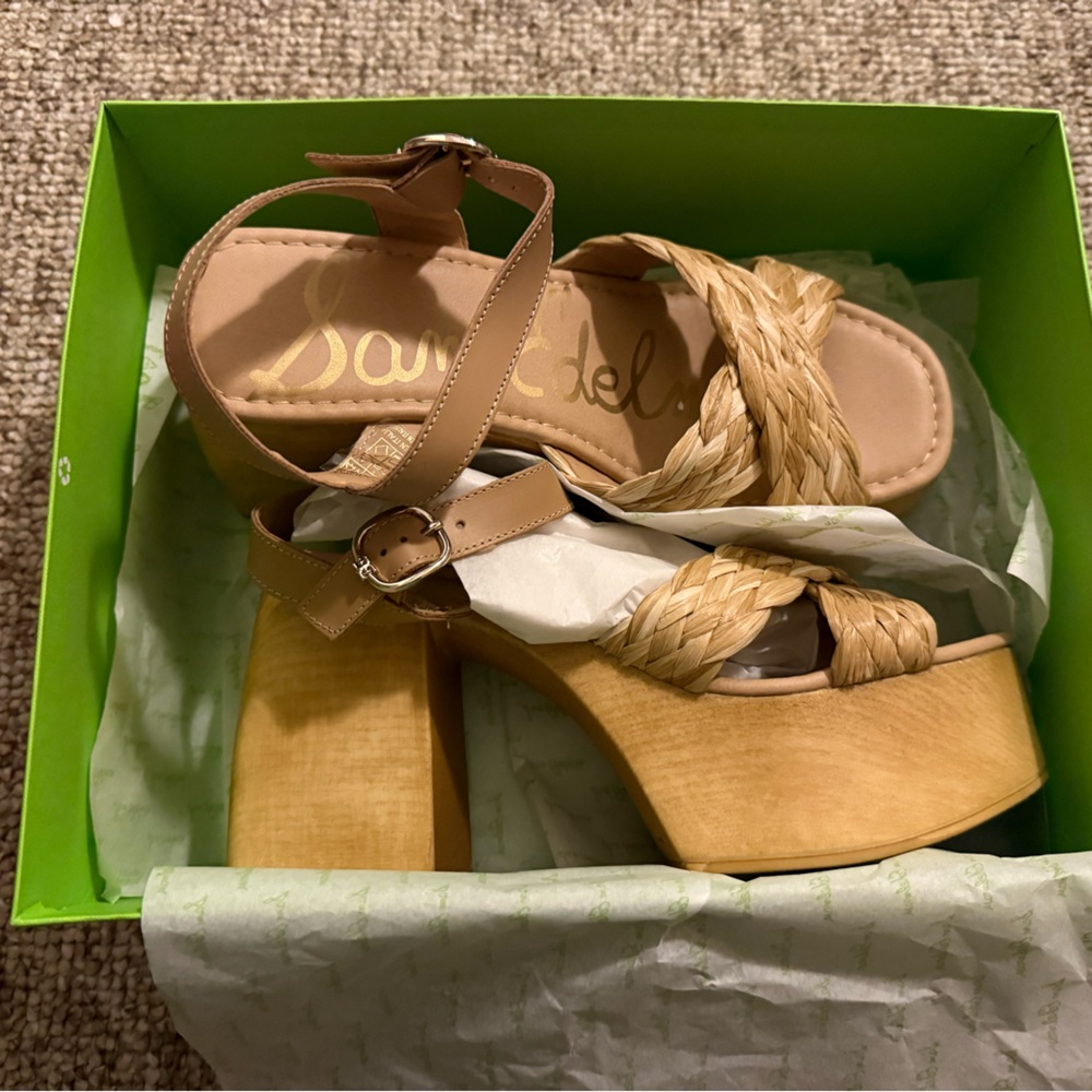 Natural Tan Braided Platform Sandals by